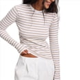 thumbnail image 3 of Camiseta Básica Informal de Larga con Cuello Redondo, Elástica y Acanalada para Mujer. Caqui L, 3 of 7