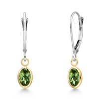 Gem Stone King 14K Two Tone Gold Green Tourmaline Earrings for Women | 1.00 Cttw | Gemstone October Birthstone | Oval 6X4MM