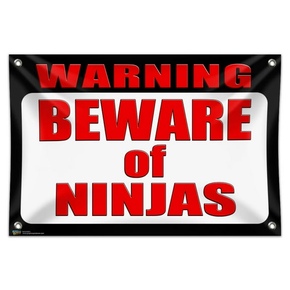 Warning Beware of Ninjas 33" (84cm) x 22" (56cm) Mini Vinyl Flag Banner Wall Sign