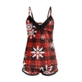 thumbnail image 4 of Bjutir Women Christmas Print Shorts Set 2 Piece Pajamas Set Lace Backless Trim V Neck Sling Tops With Shorts Outfit Set Lingerie Sleepwear Brick Red Size S, 4 of 5