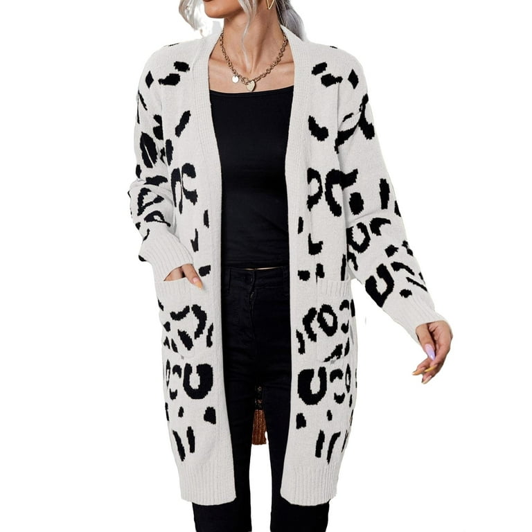 Casual Leopard Print Cardigan Long Sleeve Black and White Women Cardigans Women s Walmart