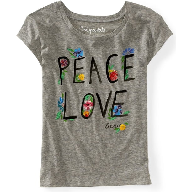 Camiseta gráfica Aeropostale Peace Love Para Mujer Gris Grande