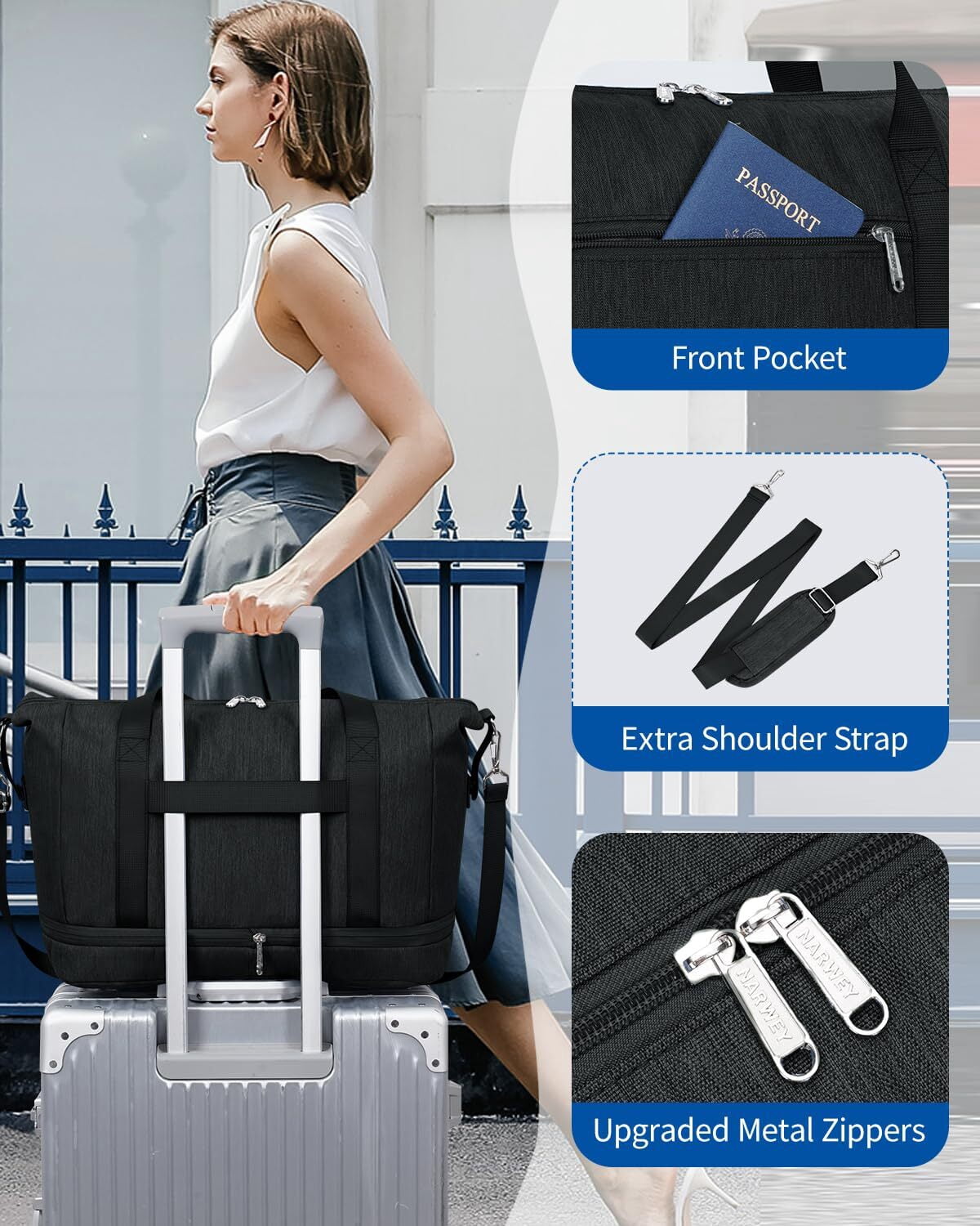 Travel Duffel Bag for Spirit Airlines Personal Item Bag 18x14x8 Underseat Carry on Cabin Bags Underseat, Expandable Weekend Overnight for Women Men