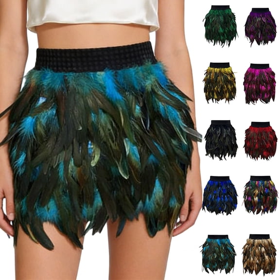Womens Faux Feather A Line Mini Skirt with Bold Colors and Fluffy Texture for Women Who Love To Stand Out Black L