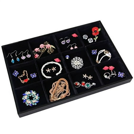 stackable organizer showcase tray velvet grid display jewelry