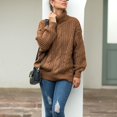 thumbnail image 5 of SWSMCLT Women's Soft Pullover Sweater Long Sleeve Winter Drop Shoulder Knitwear Top High Neck Cable Knit Warm Holiday Spring Khaki 14, 5 of 5