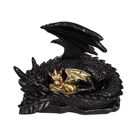 Resin Dragon Figurine Desk Decor Sculpture with Adult and Young Dragon Design Dark Fantasy Style for Study Shelf Display
