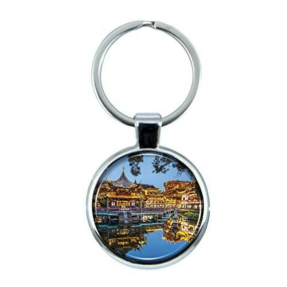 Shanghai Keychain with Epoxy Dome and Metal Keyring