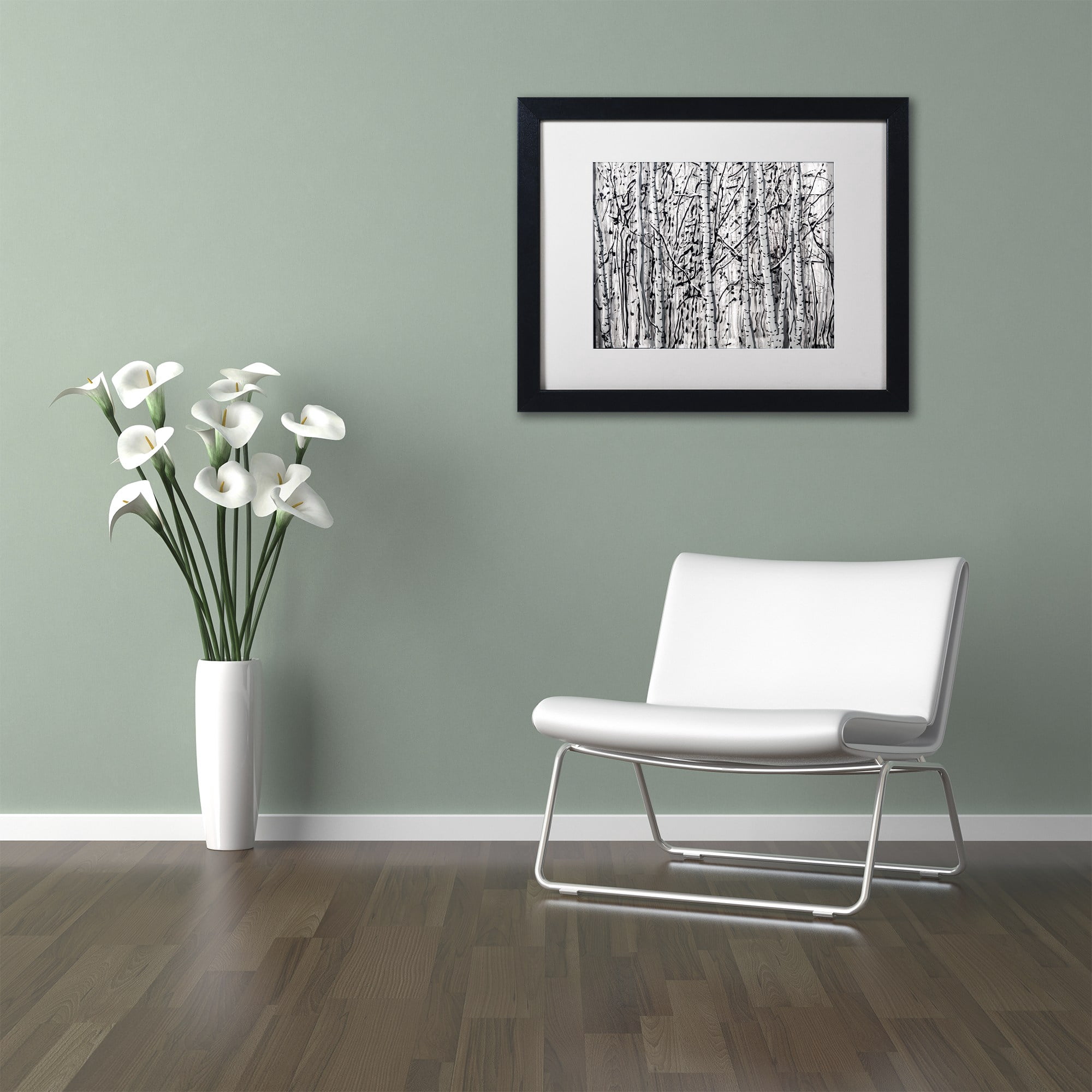 Trademark Fine Art "Winter Aspens" Canvas Art by Roderick Stevens White Mat, Black Frame