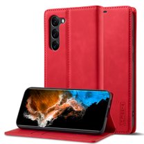 Dteck for Samsung Galaxy S23 Wallet Case,Premium Leather Flip Wallet Case with Card Slots Kickstand Magnetic Buckle Shockproof Protective Cover, Red