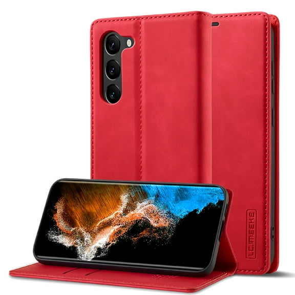Dteck for Samsung Galaxy S23 Wallet Case,Premium Leather Flip Wallet Case with Card Slots Kickstand Magnetic Buckle Shockproof Protective Cover, Red