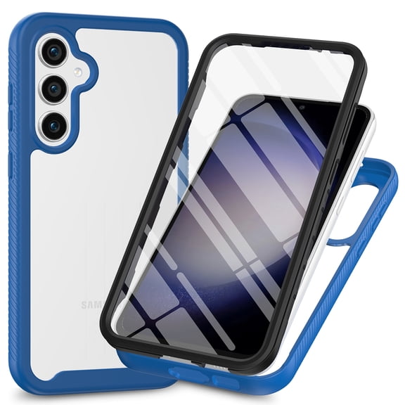 Galaxy A37 5G Case with Built in Screen Protector, Full-Body Shockproof Rubber Hybrid Protection Crystal Clear PC Back Protective Phone Case Cover for Samsung Galaxy A37,Darkblue