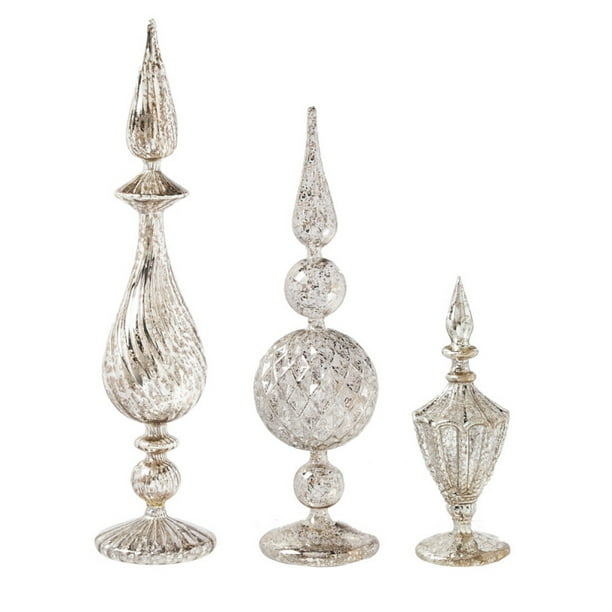 Silver Mercury Glass Tabletop Finial, Set of 3