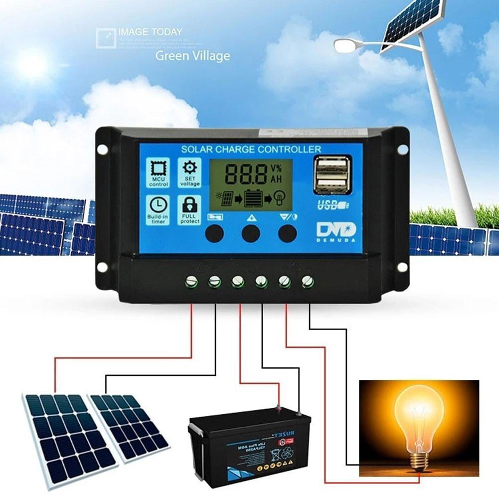 Solar Panel 10/20/30A Battery Charge Controller LCD RegulatorS 12V/24V Dual new. I8D3