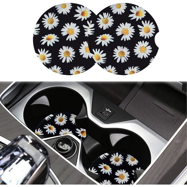 Posavasos de coche, posavasos de coche para portavasos, juego de 2 posavasos de crisantemo para coche, posavasos de coche para portavasos de 2,75 pulgadas, posavasos de coche para mujer JAMW Sencillez