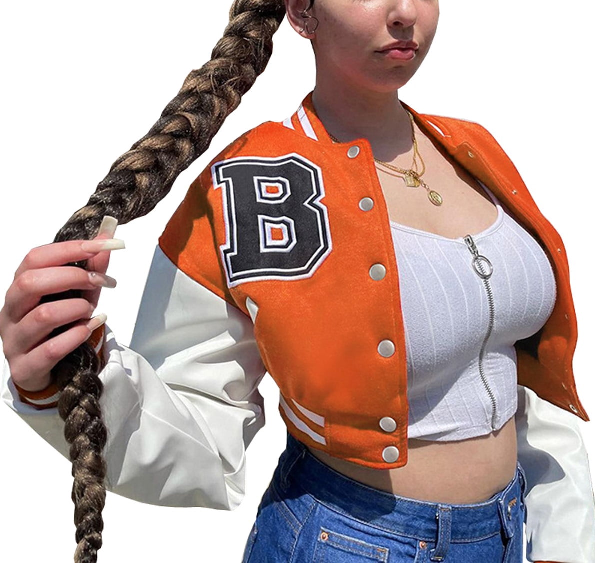 Veste Universitaire pour Femmes à Manches Longues, Veste de Baseball Courte, Manteaux Bomber