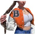 thumbnail image 1 of Women Varsity Jacket Long Sleeve Cropped Baseball Jacket Bomber Coats, 1 of 2