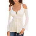 thumbnail image 1 of Hauts de Blouse Unis à Lacets à Épaule Froide pour Femmes, 1 of 5