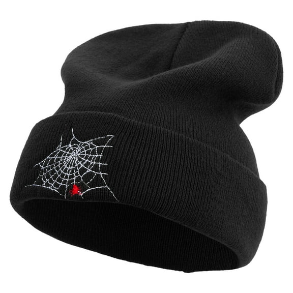 Spider Web Embroidered Big Size Acrylic Long Beanie - Black XL-3XL