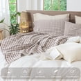 thumbnail image 2 of MooMee Gingham Sheet Set 100% Washed Cotton Linen Like Textured Extra Deep Pocket Breathable Lightweight 4-Piece (Brown, Queen), 2 of 9