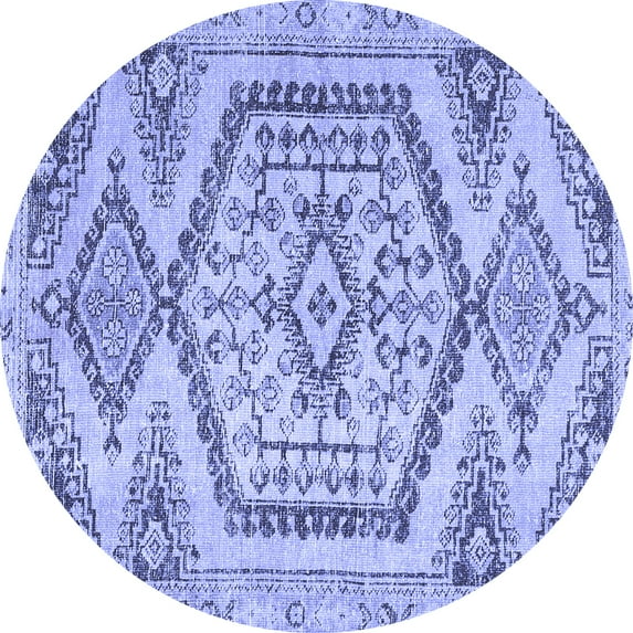 Ahgly Company Machine Washable Indoor Round Persian Blue Traditional Area Rugs, 6' Round