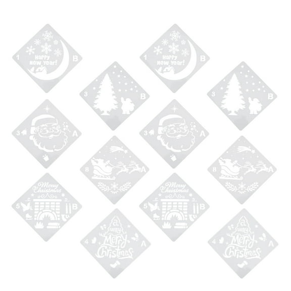 CRILSTYLEO 12 Pcs Holiday Drawing Stencil White Plastic Stencils for Drawing on Flat Surfaces
