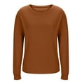 thumbnail image 4 of Giftesty Women's Solid Color Crew Neck Long Sleeve Waffle Knit Button Side Split Loose Pullover Top for Daily Wear, 4 of 7