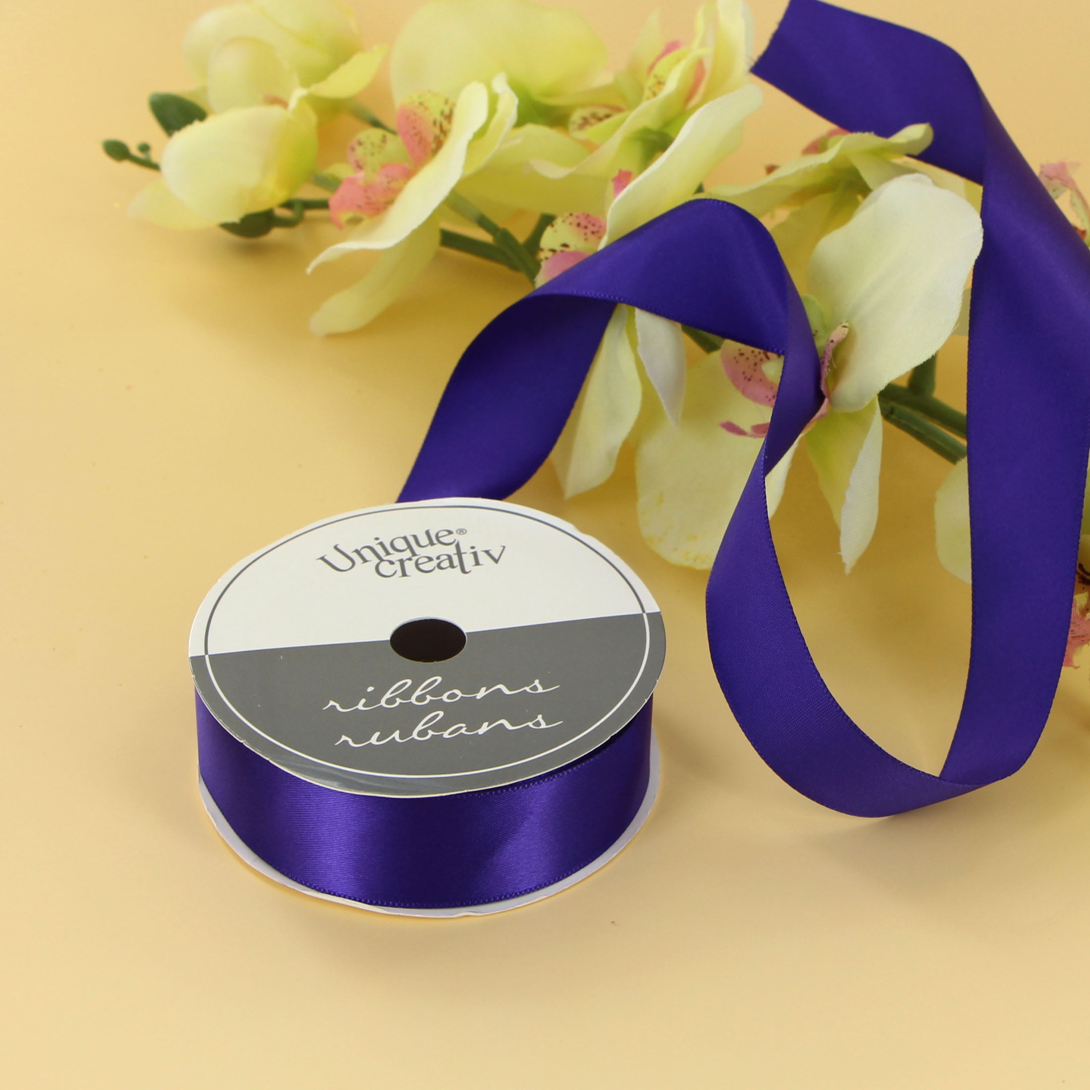 UNIQUE CREATIV, Ribbon, Single Face Satin, Purple, 100% polyester, 25mm x 5.5m ( ⅞" x 6 yds)