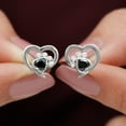 thumbnail image 4 of Rosec Jewels 1/4 CT Bezel Set Heart Shape Black Spinel Paw Stud Earrings with Moissanite, 14K White Gold, 4 of 7