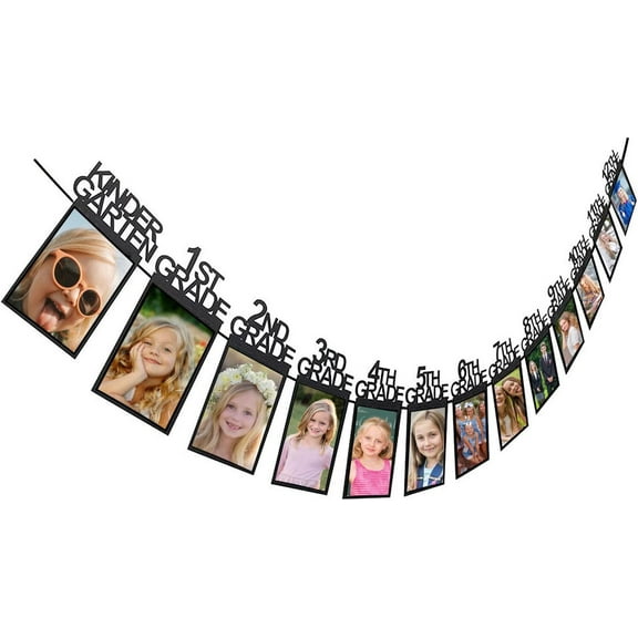 RUseeN Graduation Decorations 2025, Kindergarten to 12th Grade Photo Banner, 2025 Graduation Party Decorations for Middle High School College, Black