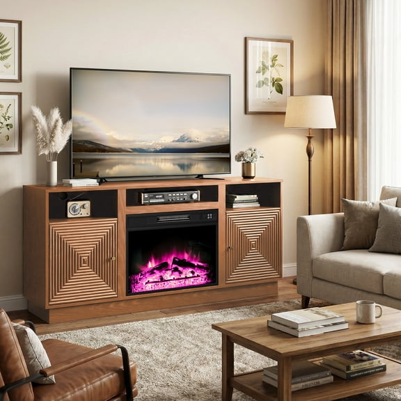 CozyHome 59'' TV Stand with 23'' Fireplace, TV Console with Adjustable Shelves for Living Room