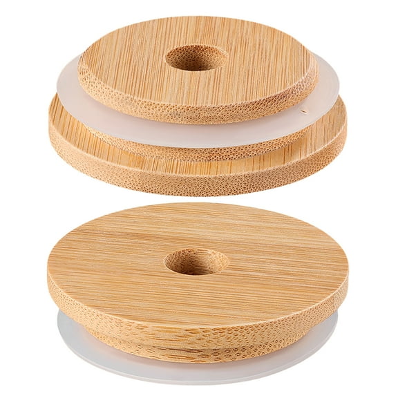 GOOHOCHY Worgeous 2pcs Jar Lids Bamboo Canning Jar Lids with Sealing Ring and Straw Hole