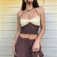thumbnail image 4 of Tops de Crochet con Cuello Halter para Mujer, Camisetas Sin Mangas de Punto, Camisola Corta de Verano Y2K, Chaleco. Crema L, 4 of 8