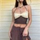 thumbnail image 4 of Tops de Crochet con Cuello Halter para Mujer, Camisetas Sin Mangas de Punto, Camisola Corta de Verano Y2K, Chaleco. Crema L, 4 of 8