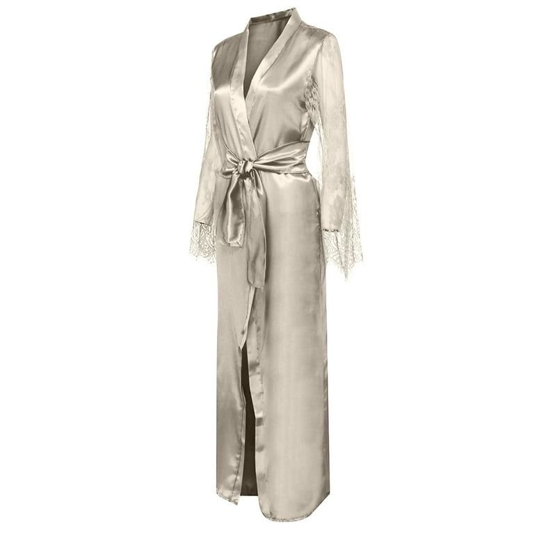 floor length satin dressing gown A-line Spaghetti Straps Satin Floor Length Prom Dress with Side Slit –  27dress main image 1