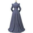 thumbnail image 4 of Women's Blue Striped Regency Period Vintage Ruffle Dress Colonial Pioneer Costume, 4 of 10