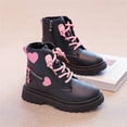 thumbnail image 5 of BRGZLK Toddler Girls Ankle Boots Fall Winter Cute Heart Decor Lace Up PU Leather Riding Short Booties with Side Zipper Fashion Casual Outdoor Ankle Boots Black 3 Big Kids, 5 of 8