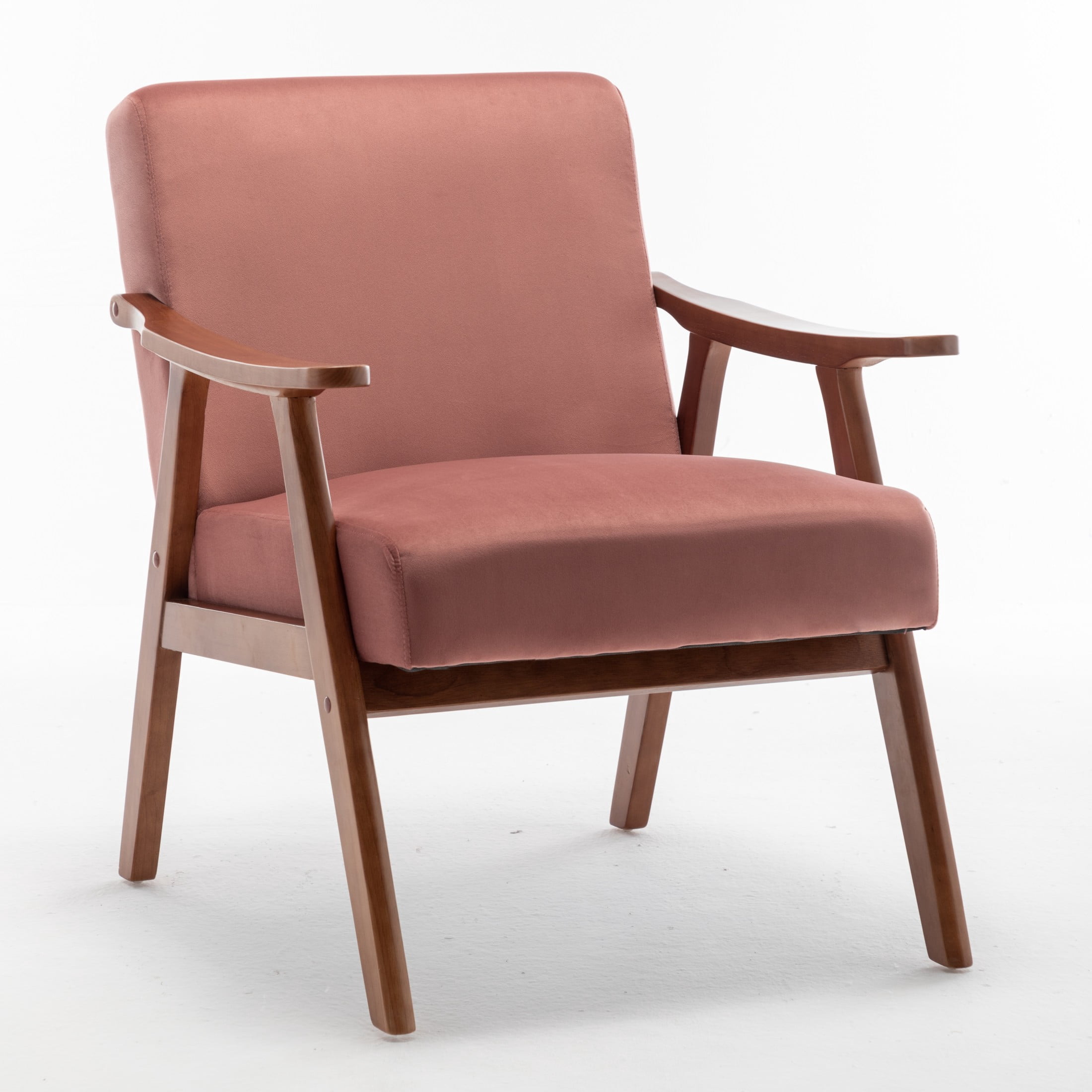 GDF Studio Mid-Century Modern Accent Chair with Velvet Upholstery & Solid Wood Frame, Rose
