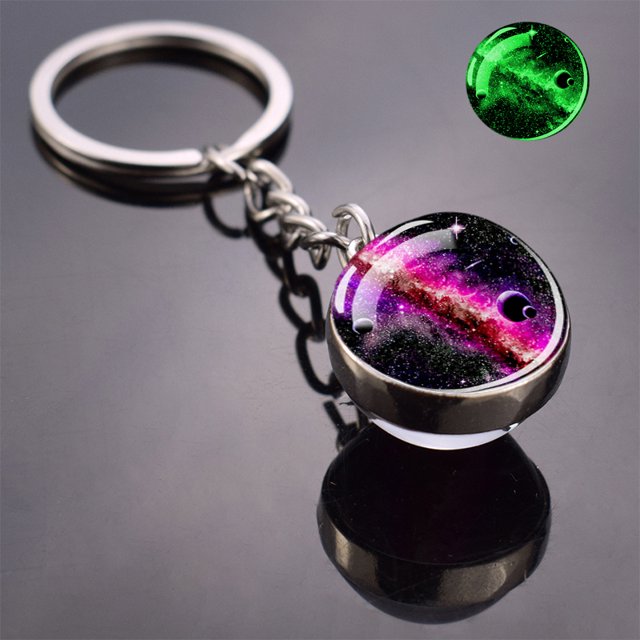 Glow In The Dark Multicolor Planet Galaxy Keychain Universe Key Chain Outer Space Astronomical Jewelry Glass Ball Keyring tzw