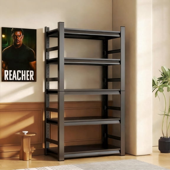 72"H Garage Shelving Garage Shelves fpr Storage Metal Shelving Heavy Duty 5 Tier Adjustable Industrial Utility Rack 3000LBS Black Organization Rack for Warehouse Storage,36" W x 16" D