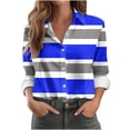 thumbnail image 2 of Long Sleeve Tops for Women Long Sleeve Lapel Collar Button Up L Loose Striped Printed Color Block Casual Shirt Tops,Blue 2,M, 2 of 4