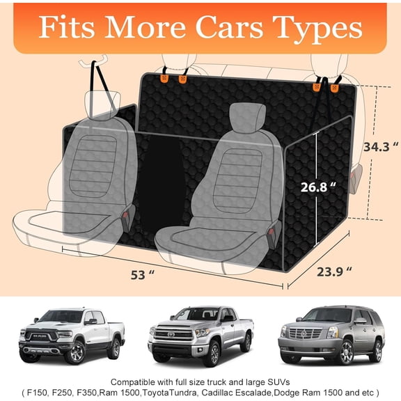 Floor Dog Hammock for Truck with Flip Up Rear Seats, Waterproof Truck Dog Seat Cover Back Seat with Mesh Window, Compatible with F150, Chevy Silverado & RAM, Black