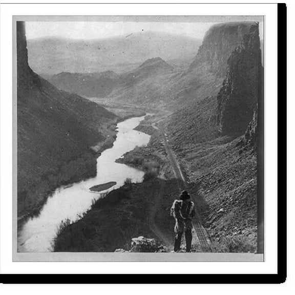 Historic Print, Indian viewing railroad from top of Palisades. 435 miles from Sacramento, 16" x 20"