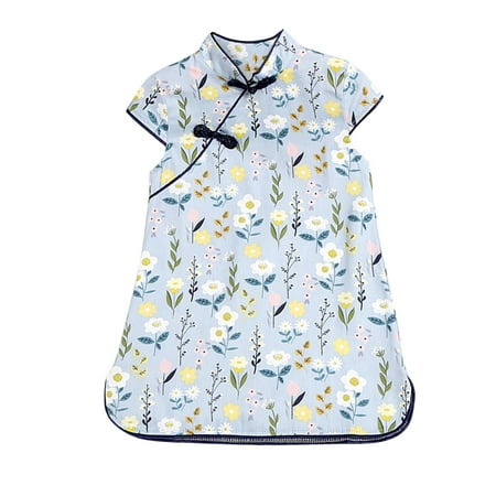 

Toddler Wedding Dresses for Girls Toddler Kids Baby Girls Floral Cartoon Dress Cheongsam Party Outfits Summer Princess Short Sleeve Girls Dresses Clothes