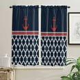 thumbnail image 3 of Navy Moroccan Texture Anchor Simple Summer Rod Pocket Short Curtain Half-Curtain For Home Kitchen Door Drape Cafe Small Window, 3 of 6