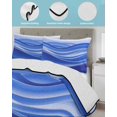 thumbnail image 4 of Blue Striped Full Size Down Alternative Comforter, Lightweight Comforter Quilt Bedding Set with Pillow Shams Modern Abstract Art Wave Moire Gradient All Seasons Bed Comforter Duvet Insert 78"x90", 4 of 7