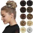 thumbnail image 1 of Piezas de pelo de moño desordenado de capullo de rosa para mujer extensión de moño de pelo Updo moño rizado desordenado Scrunchie negro Natural en castaño oscuro, 1 of 4