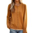 thumbnail image 2 of Women's Lightweight Cardigans Button Down Crewneck Loose Solid Knitted Sweater Coat Long Sleeve Casual Outerwear for Fall Winter Lightweight Layers,Earthy Yellow,XL, 2 of 4