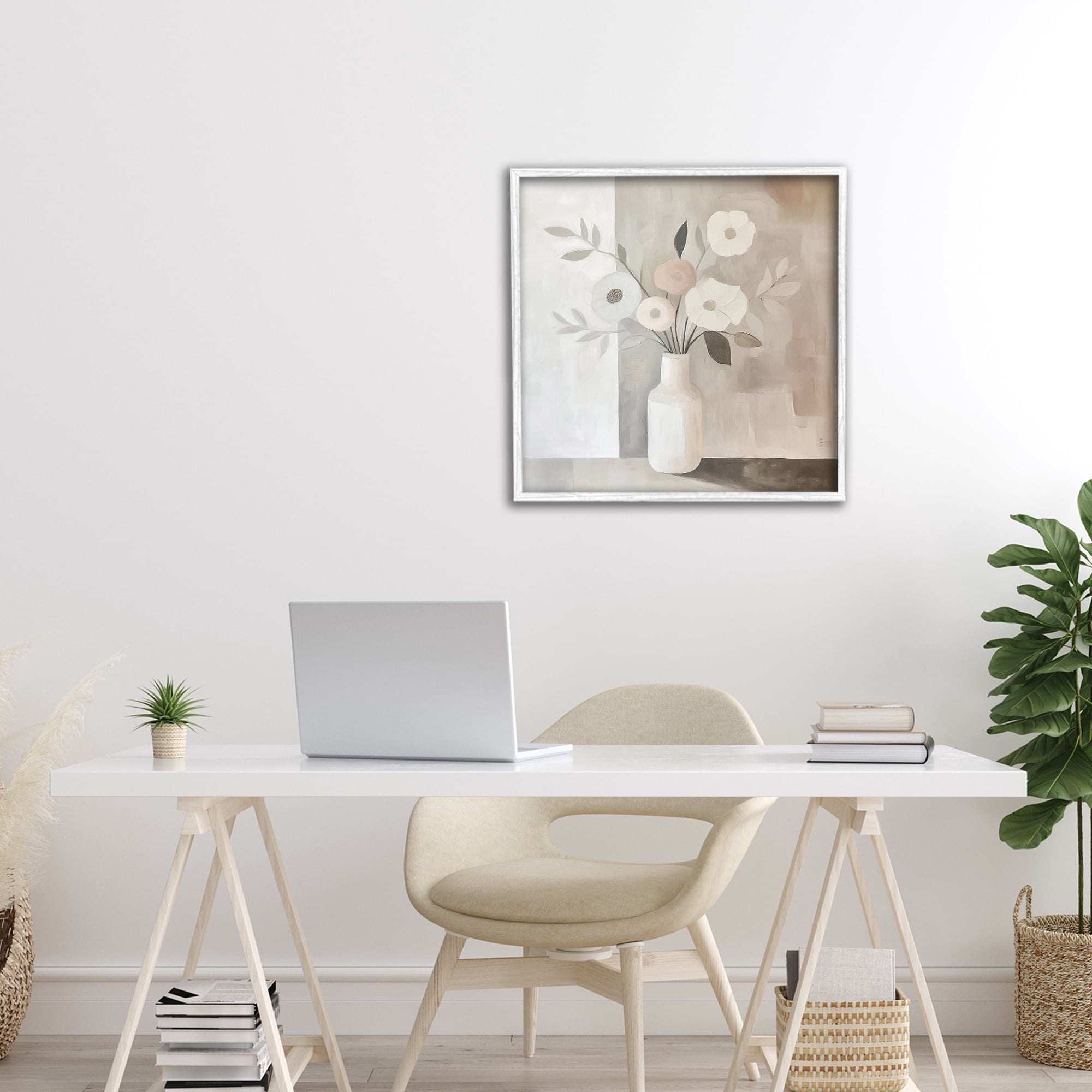 Stupell Industries Minimalist Muted Flower Vase White Framed Giclee Art, design by Heidi Kuntz