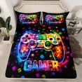 thumbnail image 2 of Homewish Boys Gamer Queen Sheet Sets,Kids Gamepad Controller Flat Sheet,3D Geometric Grid Queen Fitted Sheet For Boy,Microfiber Room Decor,4pcs, 2 of 7